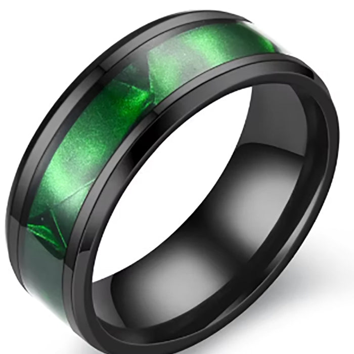 His Her Wedding Ring Set 3 Piece TRIO Green Heart Couples Bands