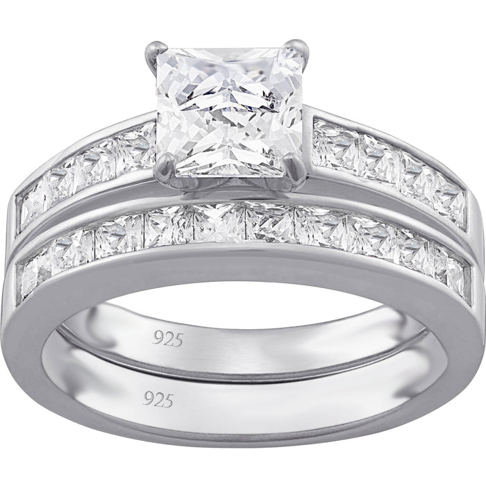 His Her Wedding Set TRIO 3 PCS Silver Titanium Wedding Engagement Ring Set