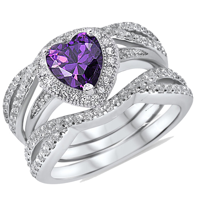 His and Her Wedding Ring Set TRIO 3PCS Silver Rings for Him Her