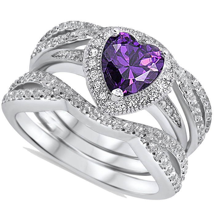 His and Her Wedding Ring Set TRIO 3PCS Silver Rings for Him Her