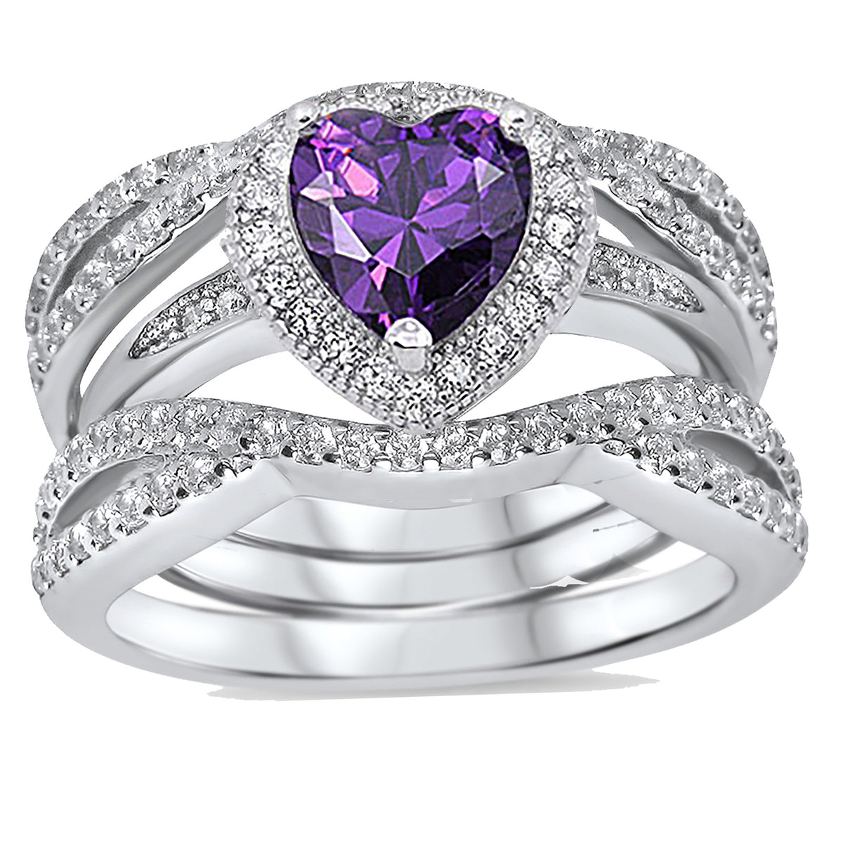 Alternate view of amethyst Vintage Sterling Silver Wedding and Engagement Ring Set | Style 026778M