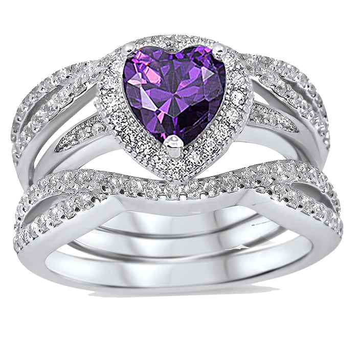 His and Her Wedding Ring Set TRIO 3PCS Silver Rings for Him Her