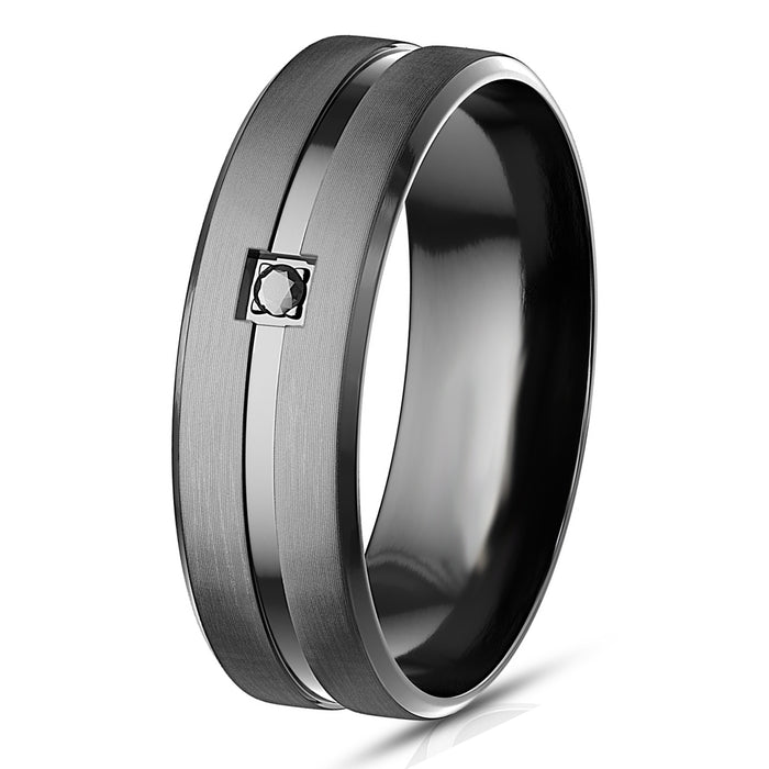 His Hers 3 Piece Trio Sterling Silver Blue Black Wedding Band Engagement Ring Set