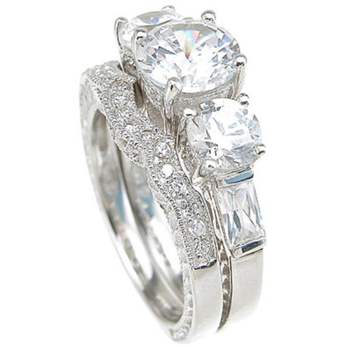 His and Hers Vintage Wedding Rings Set Sterling Silver Titanium Wedding Rings Him Her