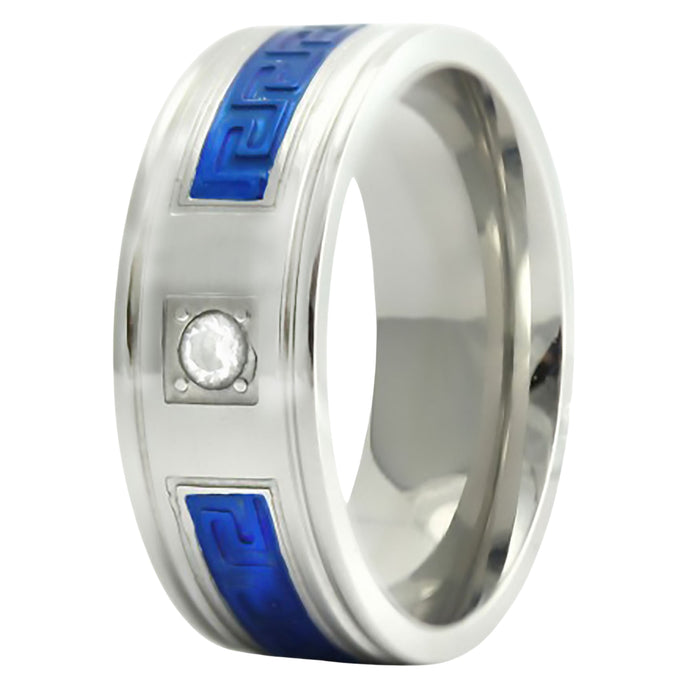 His Her Wedding Set 3 Piece TRIO Opal Simulated Sapphire CZ Silver Rings for Women Steel Men