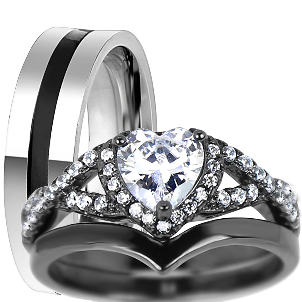 His and Her 3 PCS TRIO Wedding Ring Set