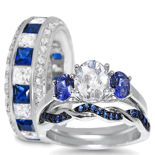 His and Her Simulated Blue Simulated Sapphire Wedding Engagement Ring Set