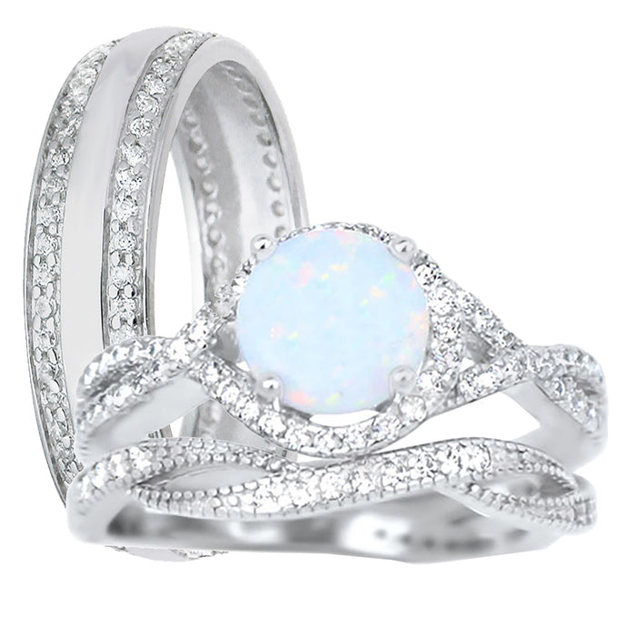 His and Her TRIO Wedding Band Engagement Ring Set