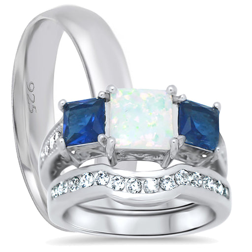 His Her Sterling Silver Wedding Rings Set TRIO Couples Rings Bride Groom