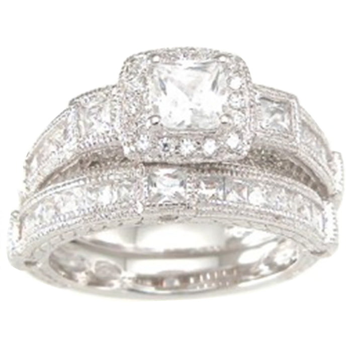His Her Silver Titanium Wedding Ring Set