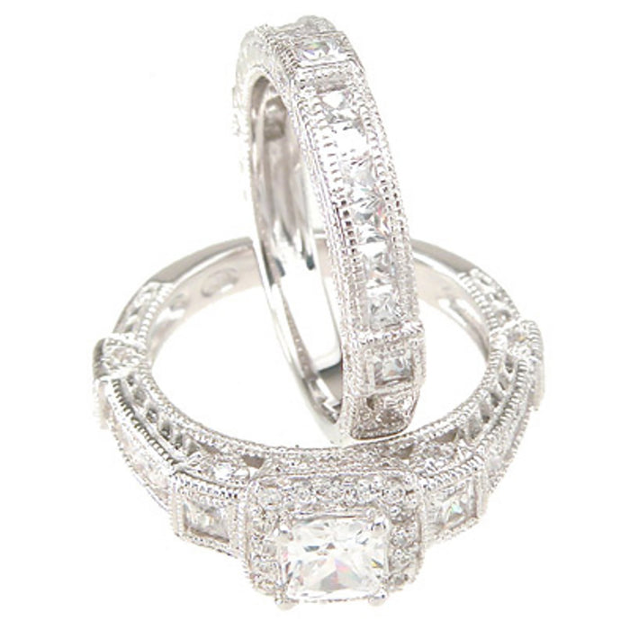 His Her Silver Titanium Wedding Ring Set