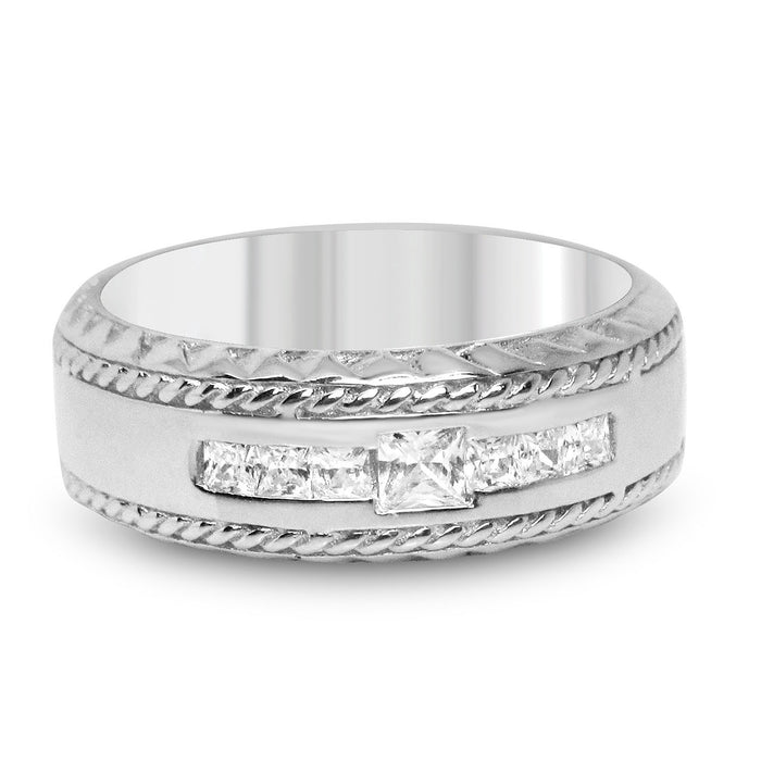 His Her Simulated Blue Simulated Sapphire Sterling Silver Wedding Ring Set