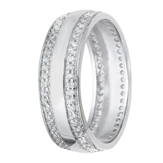 Alternate view of his and Hers Matching Sterling Silver CZ Wedding Bands 5mm | Style 039