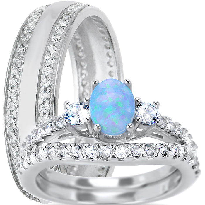 His and Her Sterling Silver Wedding Rings Set