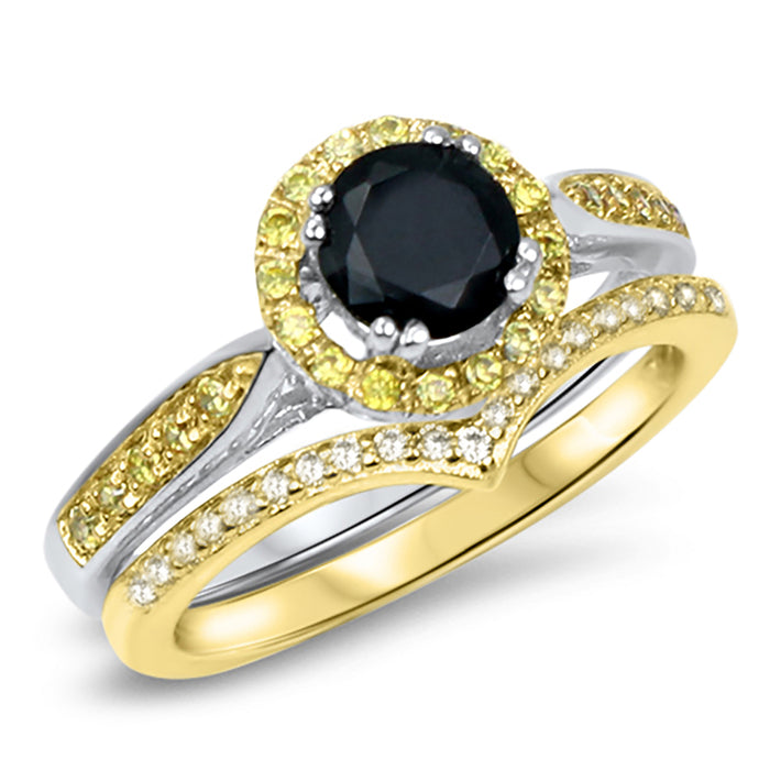 His Her Mixed Metal Wedding Ring Black Engagement Ring Set for Bride Groom