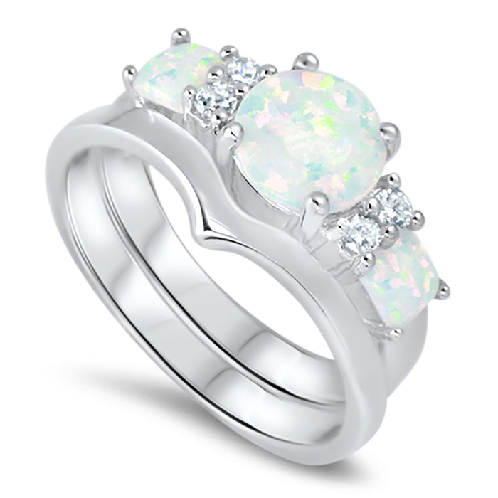 His and Her Wedding Set, Fire Opal Bridal Ring Set, Sterling Silver Wedding Bands Him Her