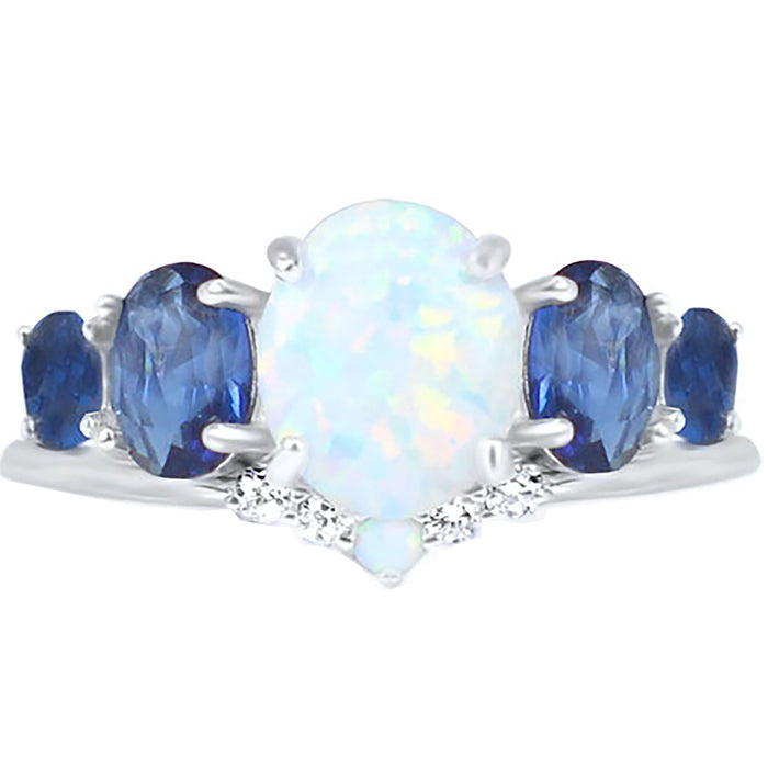 His and Her Wedding Ring Set Simulated Blue Simulated Sapphire Silver Steel Couples Engagement Rings