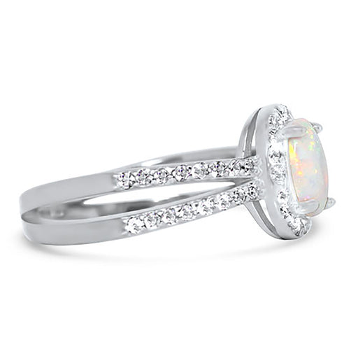 White Opal Engagement Ring in Sterling Silver