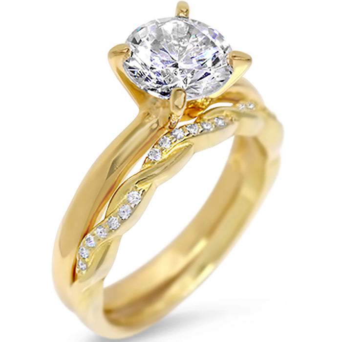Wedding Trio Ring Set His & Her Round Cut Simulated Diamond 14k Yellow Gold Plated Her 10 Him 10