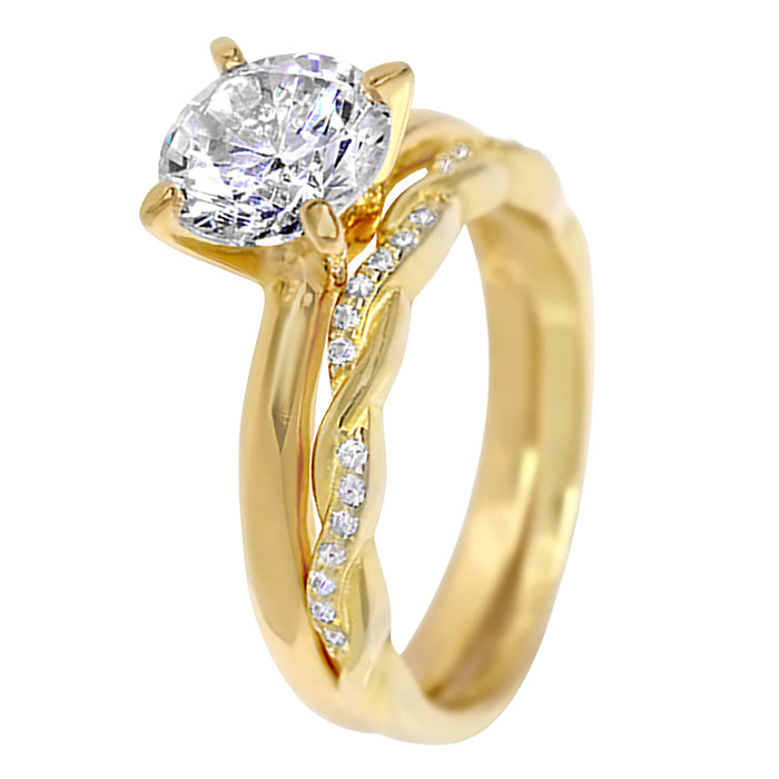 Wedding Trio Ring Set His & Her Round Cut Simulated Diamond 14k Yellow Gold Plated Her 10 Him 10