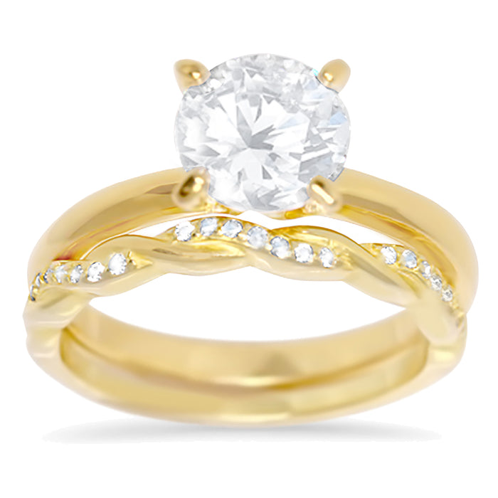 Wedding Trio Ring Set His & Her Round Cut Simulated Diamond 14k Yellow Gold Plated Her 10 Him 10