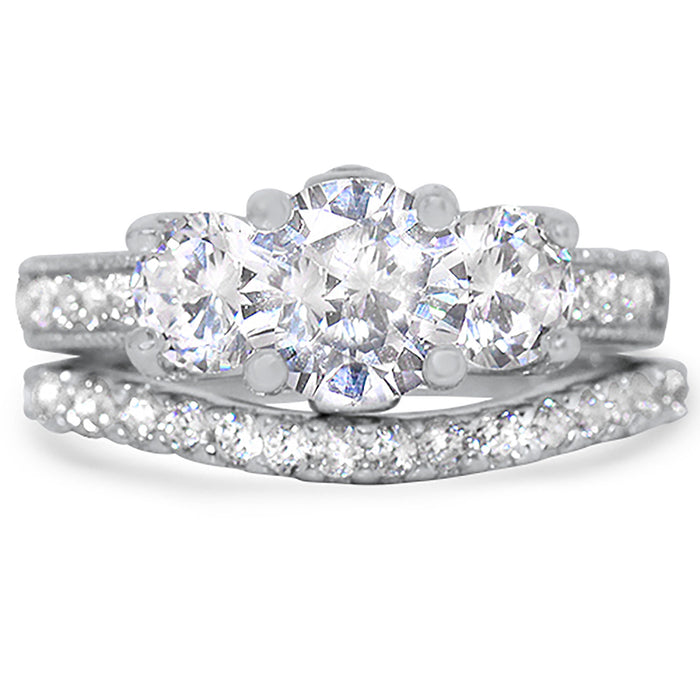 His and Her Sterling Silver CZ Wedding Engagement Ring Set