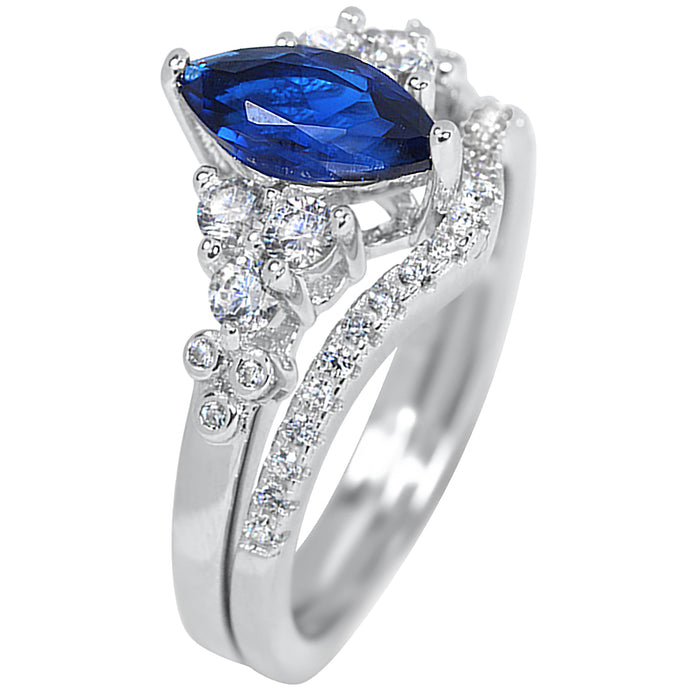 His and Her Wedding Ring Set Simulated Blue Simulated Sapphire Marquise Sterling Silver Him Her