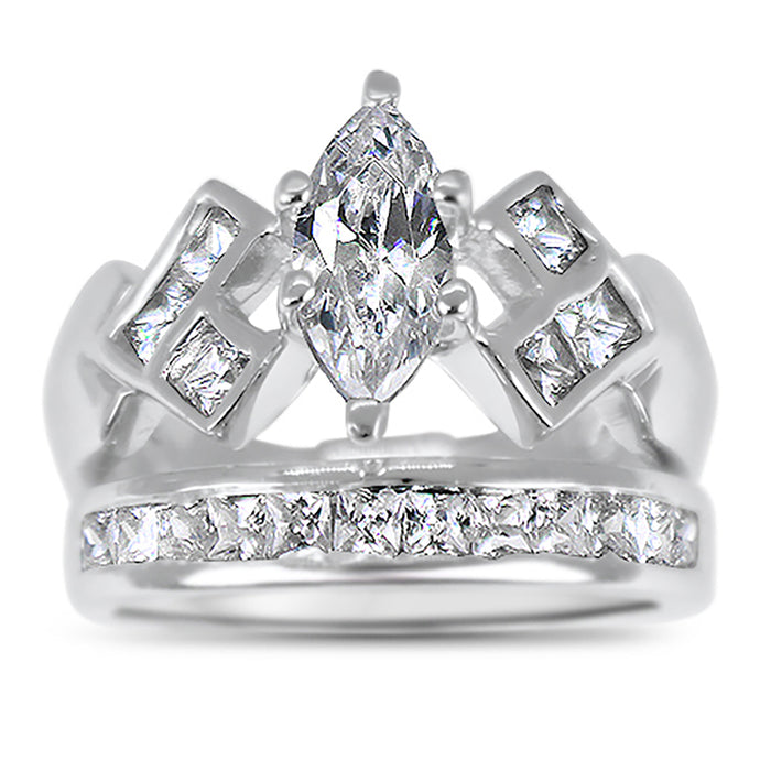 His Her 3 Piece Sterling Silver Wedding Engagement Ring Set