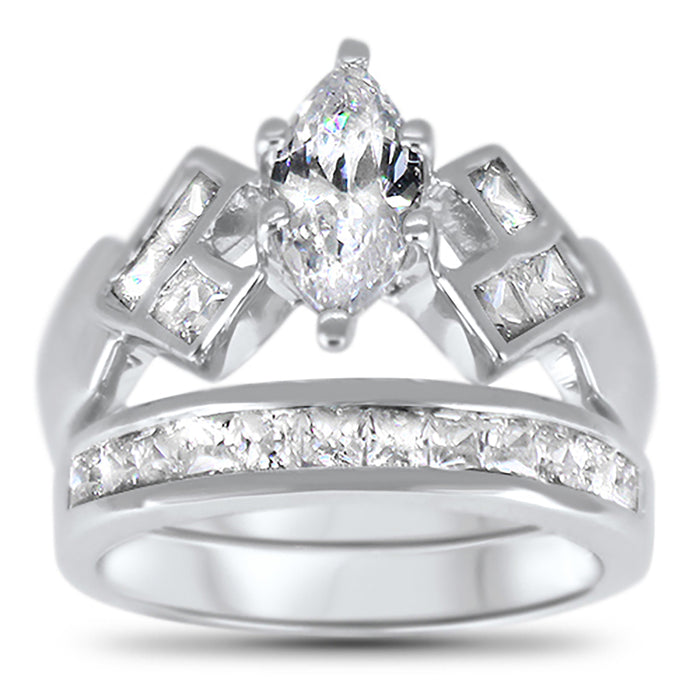 His Her 3 Piece Sterling Silver Wedding Engagement Ring Set
