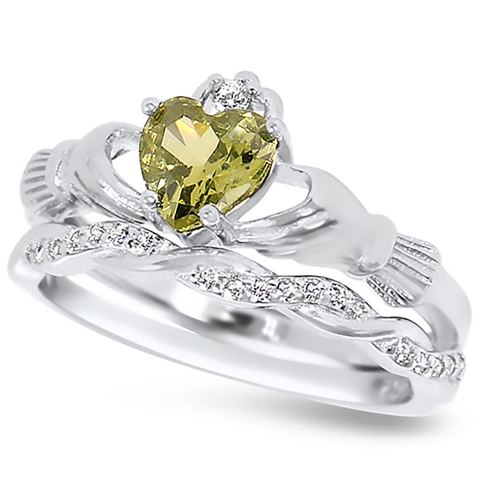 His and Her Simulated Peridot Green TRIO Wedding Ring Set