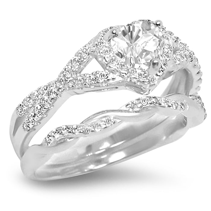 His Her CZ Wedding Ring Set 3 PCS TRIO Silver Black Titanium Couples Bands