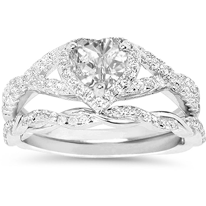 His Her CZ Wedding Ring Set 3 PCS TRIO Silver Black Titanium Couples Bands