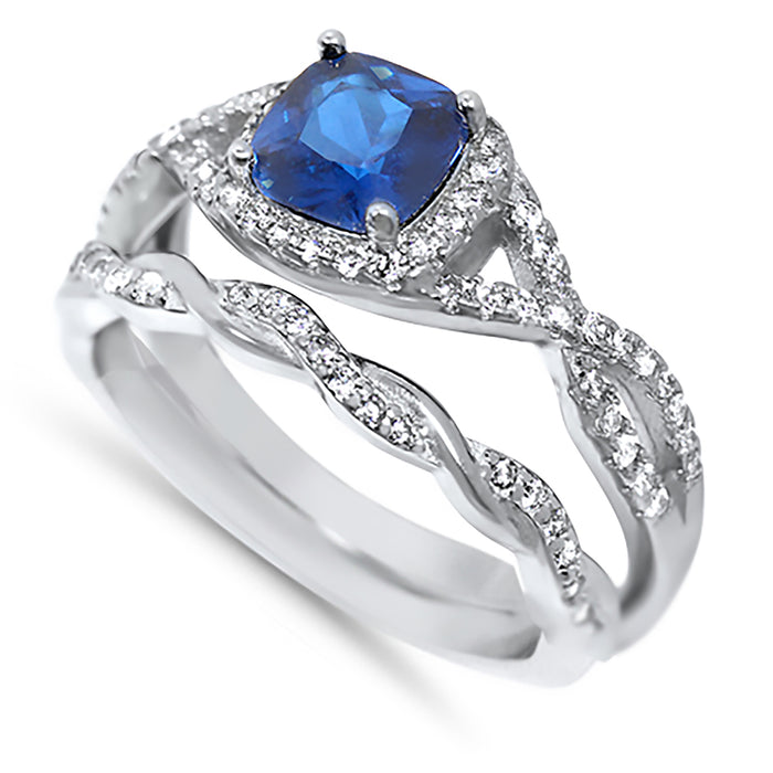 His and Her Simulated Saapphire Blue TRIO Wedding Ring Set