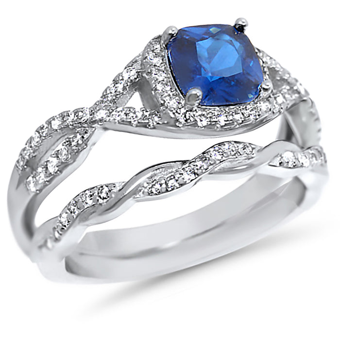 His and Her Simulated Saapphire Blue TRIO Wedding Ring Set