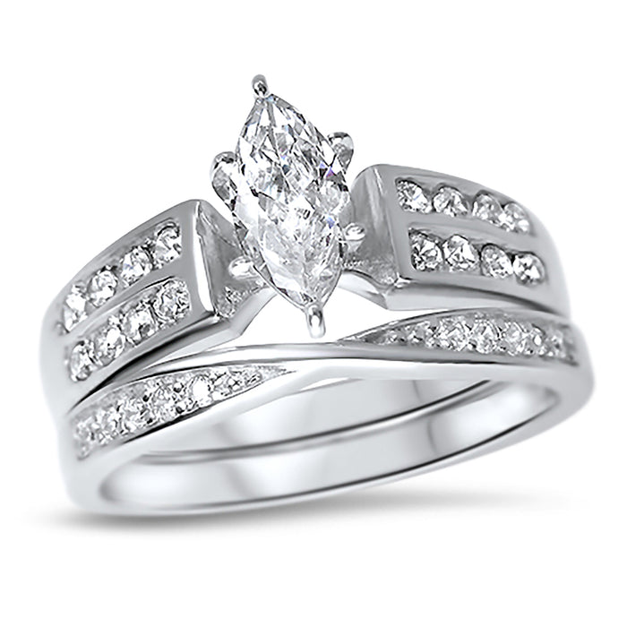 Silver His Hers Wedding Ring Set TRIO Matching Rings for Him Her