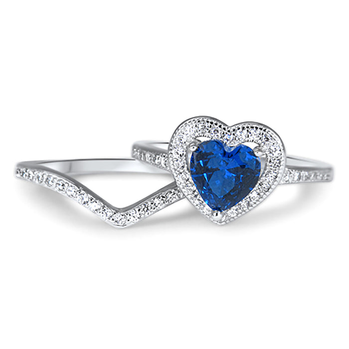 His and Her Wedding Rings Simulated Blue Simulated Sapphire Silver Steel Wedding Set Him Her