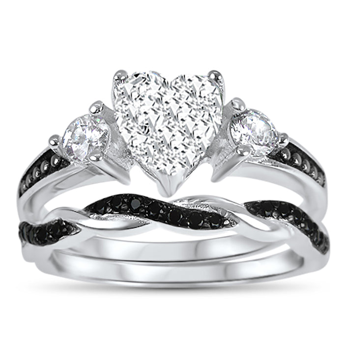 His Hers Silver Titanium TRIO Wedding Engagement Ring Set