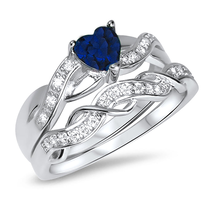 His and Her Simulated Blue Simulated Sapphire Wedding Engagement Rings Set