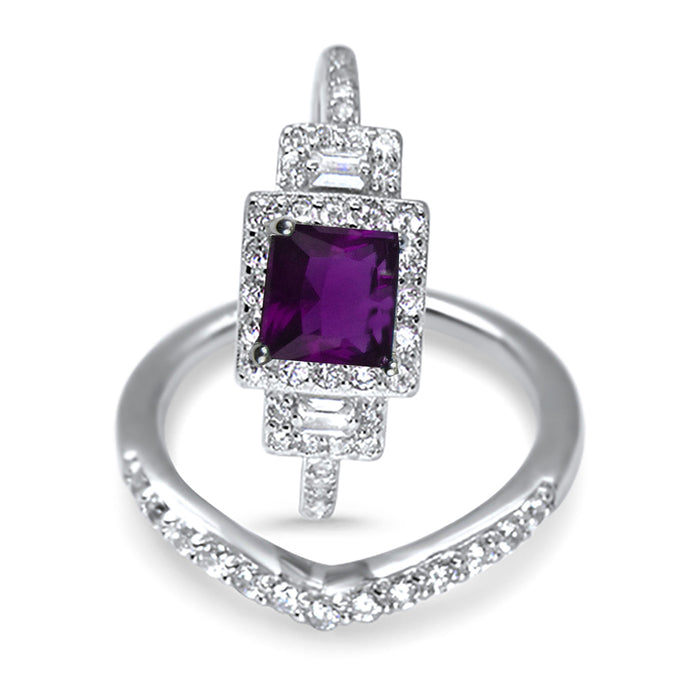 His Her TRIO Wedding Set Purple Amethyst Silver