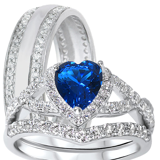 His and Her 3 Piece TRIO Wedding Ring Set