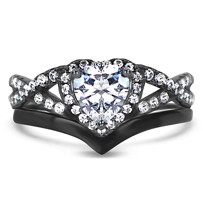 His and Her Black Wedding Ring Set Matching Couples Rings for Women Men