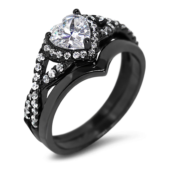 His and Her Black Wedding Ring Set Matching Couples Rings for Women Men