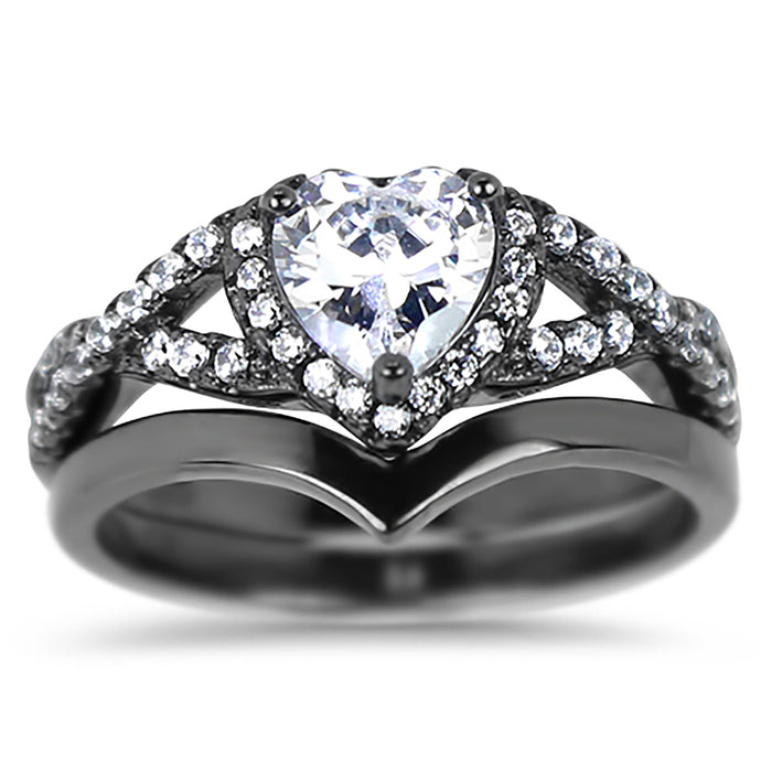 His and Her Black Wedding Ring Set Matching Couples Rings for Women Men