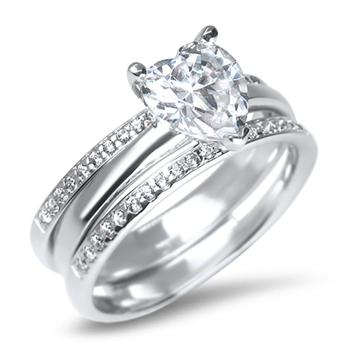 His and Her Silver Titanium TRIO Wedding Engagement Ring Set