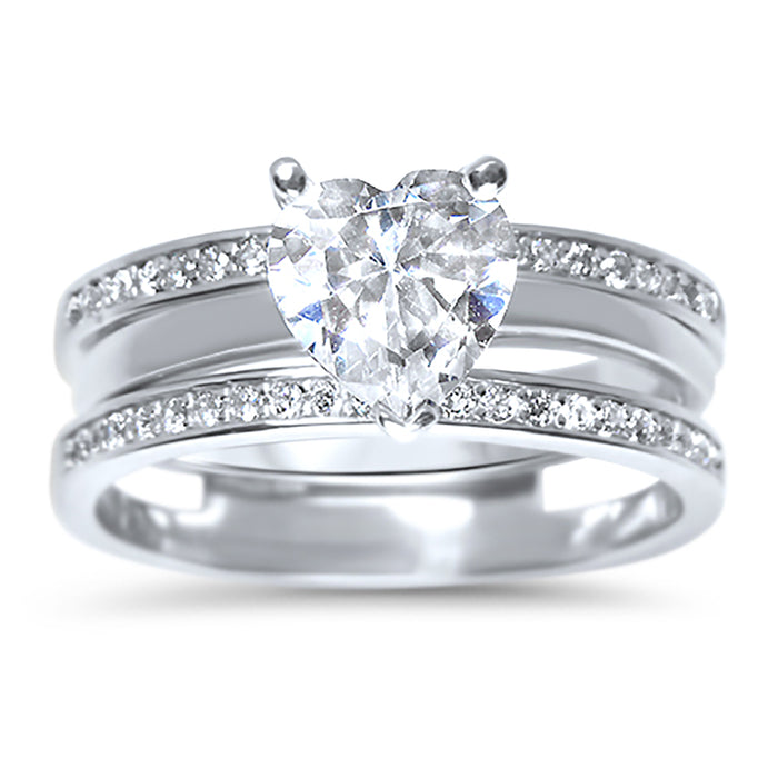 His and Her Silver Titanium TRIO Wedding Engagement Ring Set