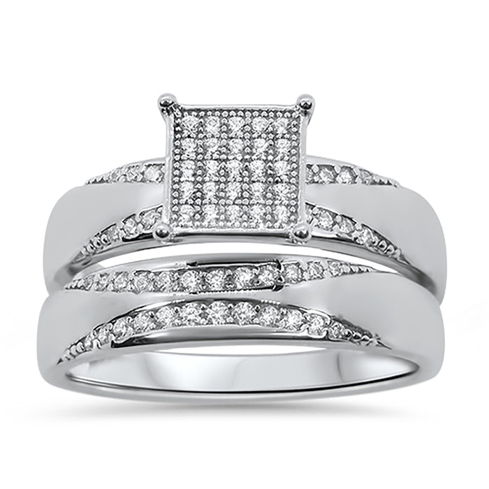 His Her Micro Pave Wedding Engagement Couples Ring Set