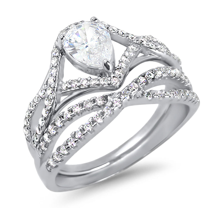His Her Sterling Silver TRIO Wedding Ring Set