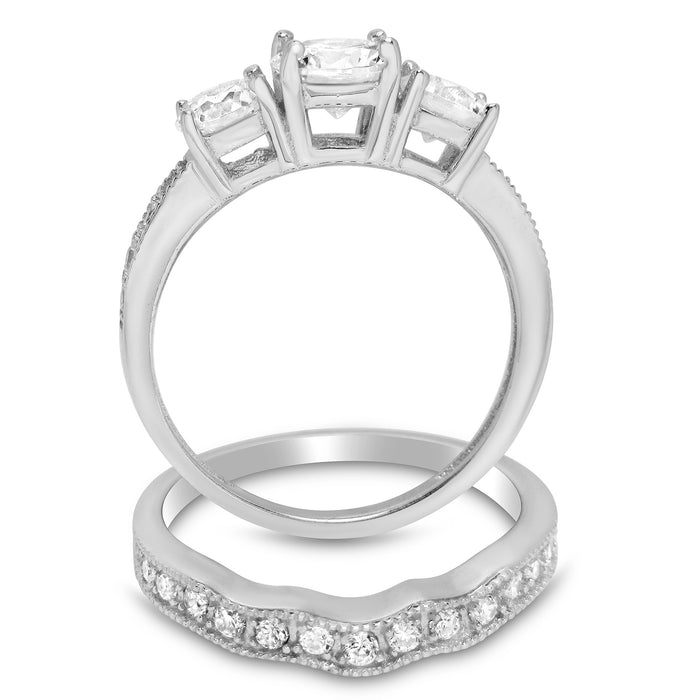 His Her Wedding Ring Set Sterling Silver Titantium CZ Engagement Wedding Set Him Her