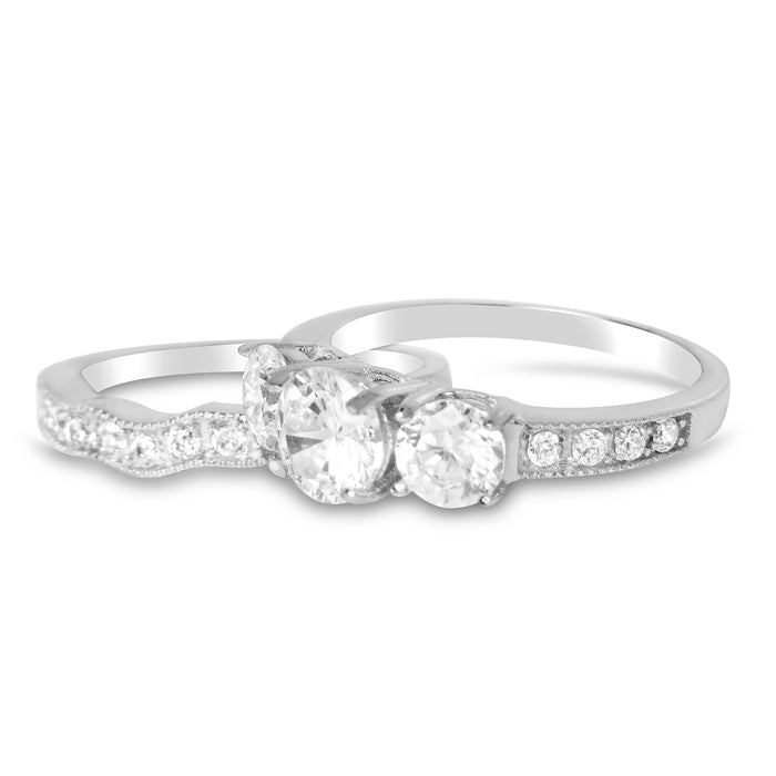 His Her Wedding Ring Set Sterling Silver Titantium CZ Engagement Wedding Set Him Her