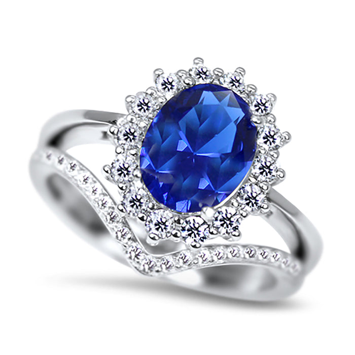 His and Hers 3 Piece Silver Blue Simulated Sapphire Wedding Engagement Rings Set